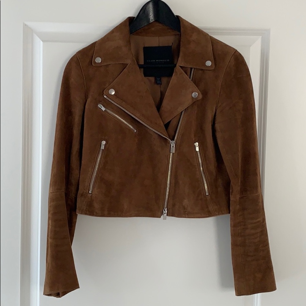 Club Monaco Collection Cropped Suede Moto Jacket